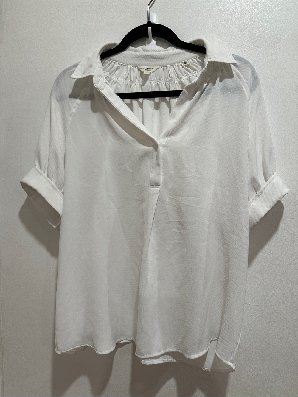Max Studio White Short-Sleeve V-Neck Blouse